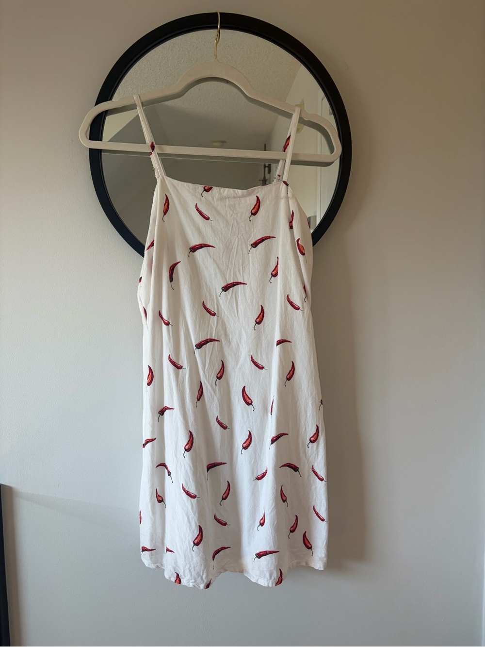 White Linen Dress with Red Chili Pepper Print